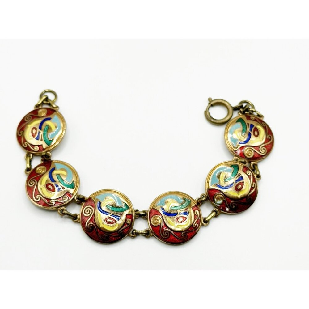 Vintage Goldtone Celtic‎ Tara Ware Colorful Enamel Bracelet 7.5” - Picture 2 of 9
